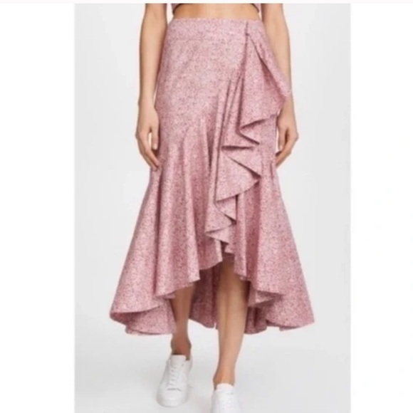 Petersyn pink floral ruffle front maxi skirt - Picture 1 of 13
